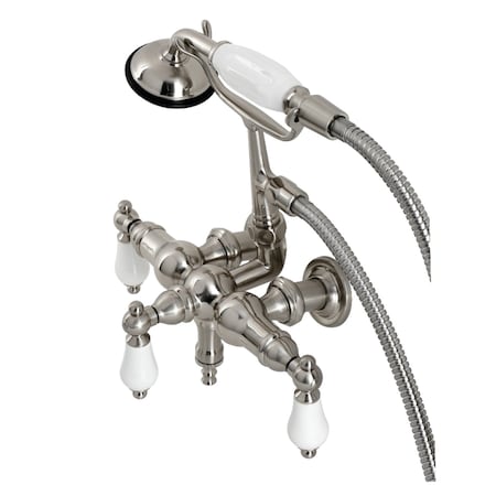 Kingston Brass CA23T8 3-3/8" Tub Wall Mount Clawfoot Tub Faucet with Hand Shower, Brushed Nickel CA23T8